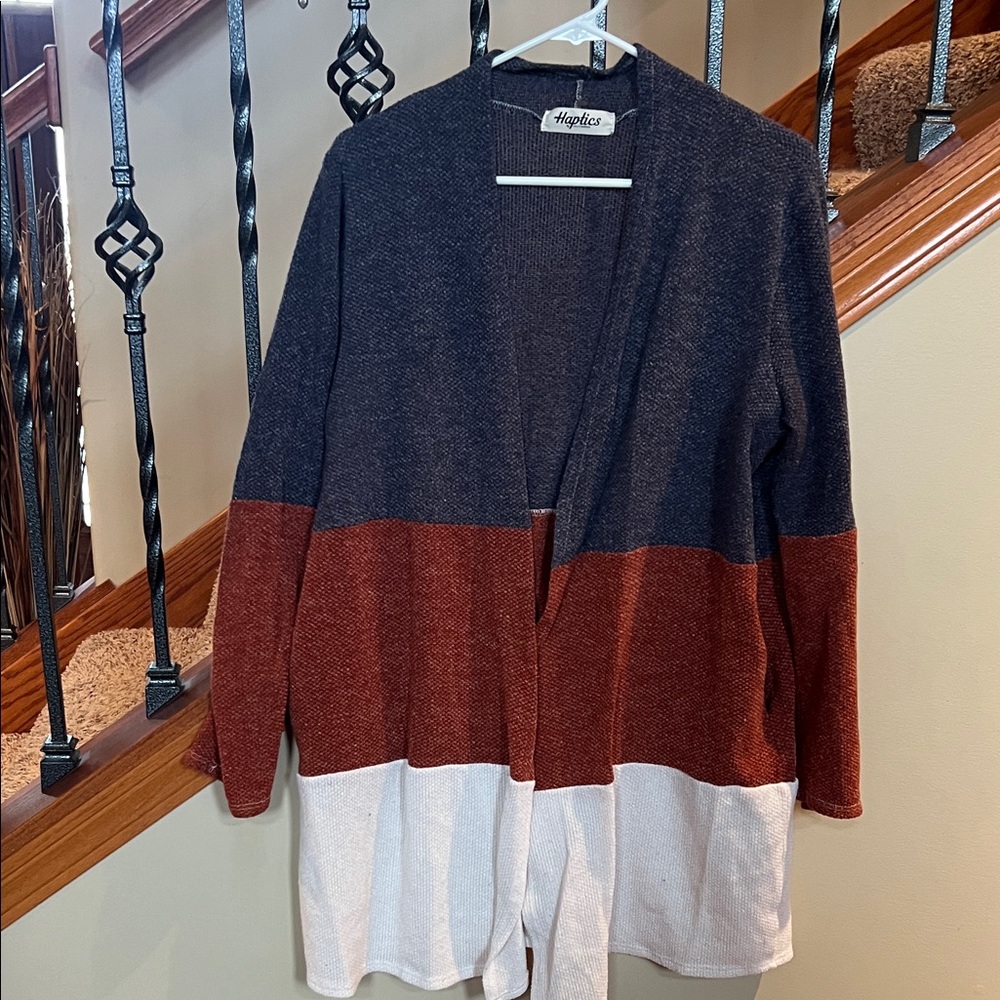 Haptics Colorblock Open-Front Cardigan - Navy, Rust, White
